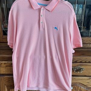 Tommy Bahama Men's Light Orange Striped Polo Shirt